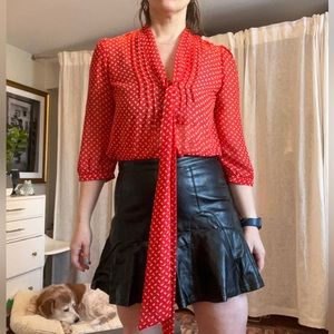Nordstrom Mini Pleather Skirt, Flounce Detail - Size M 🖤🌟😎